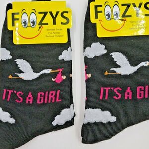New Baby Shower Gender Reveal Gift Stork IT'S A GIRL Womens Socks Novelty 2 PAIR